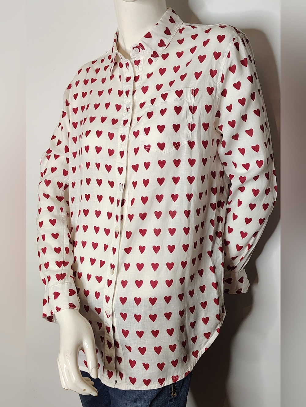 Burberry London Red Heart Print Linen Shirt Sz Large - Picture 4 of 16